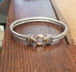 Ross Simon Sterling silver & 18k Yellow Gold accent cable front hook bracelet CI - Picture 1 of 10
