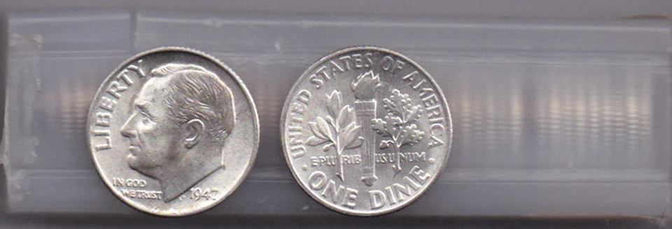 1947-P Roosevelt Dime Roll 50 Coins 90% Silver Uncirculated - Image 1 of 1