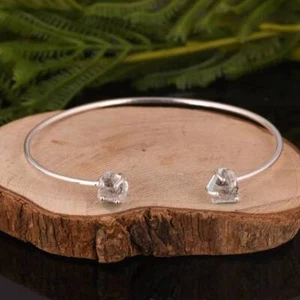 Brazalete de plata esterlina 925 con brazalete abierto de diamantes Herkimer crudos para mujeres regalos - Imagen 1 de 8