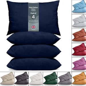 4 Pack Pillow Cases 200TC Poly Cotton Pillow Covers Envelope Closure 50x75cm - Picture 1 of 65