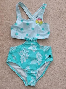NWT Hurley Girls Front Tie Monokini 1pc Swimsuit Size Medium Blue Cloud - Picture 1 of 8