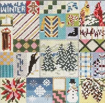 Needlepoint Handpainted Needle Crossings Winter Quilt 7" - Image 1 of 4