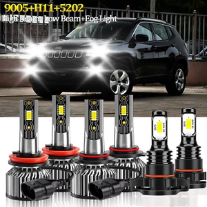 For Jeep Compass 2011-2013 LED Headlight Bulbs Hi/Low Beam+Fog Light Kit 6Pcs - Picture 1 of 11