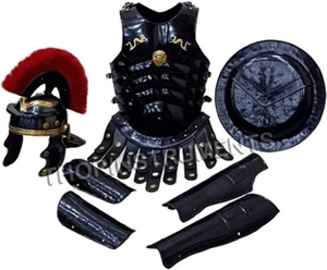 Medieval Muscle Body Armor Set Roman Centurion Helmet, Leg & Arm Guard, Shield - Picture 1 of 4