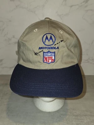 Vintage Motorola NFL Baseball Hat Cap Strapback Tan Made in USA  - Image 1 of 4