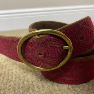 Lucky Brand L brauner Ledergürtel rot Stickerei Boho Festival breit - Bild 1 von 5