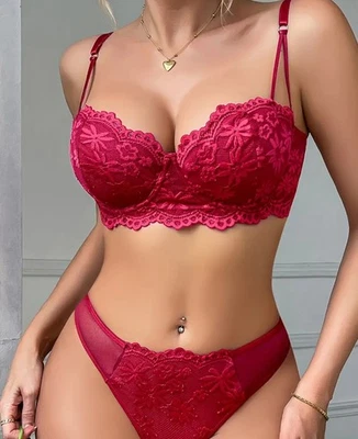 DAMEN SEXY SPITZE Bestickte EXTREM PUSH UP BH SET DAMEN UNTERWÄSCHE  - Bild 1 von 4