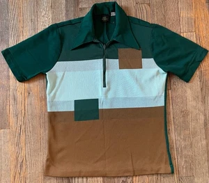 Vintage 60s Towncraft 1/2 Zip Polo, Greens Brown ColorBlock, Men’s Md, Mod Cool Jazz - Bild 1 von 9