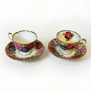 Royal Standard Carmen Tea Cup & Saucer Floral Gold Gilt Fine Bone China Lot of 2 - Picture 1 of 10