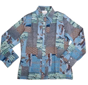 Camisa Jantzen De Colección Años 60 70 Mujer S M Retazos Poliéster Disco Botón Cuello Grande - Imagen 1 de 8