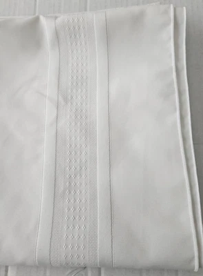 Satin Stripe White Tablecloth 53" Easy Care Polyester Vintage Square - Image 1 of 4