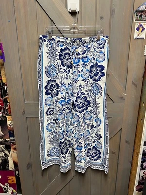 Pantalones Cortos Rachel Zoe Floral Cordón Boho Pierna Ancha Azul Blanco XL Foto 1 de 4