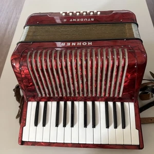 Vintage Hohner Student II 12-inch Bass Piano Accordion in red Working with Case - Picture 1 of 11