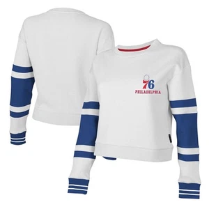Women's Stadium Essentials White Philadelphia 76ers Scrimmage Cropped Pullover - Picture 1 of 3
