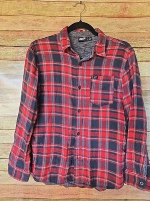 Vans Off The Wall Red, Black & Gray Button-Up Long Sleeve Flannel Youth Boy's XL - Image 1 of 4