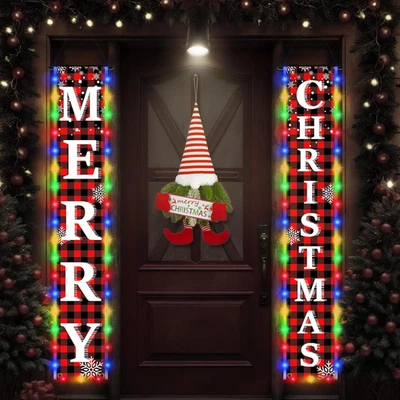 Banner de Feliz Navidad con Luz Led y Gnomos Corona de Elfos Suecos, Navidad Do Foto 1 de 4