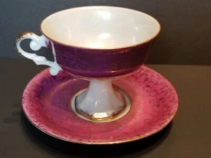 VINTAGE PORZELLAN FLIEDER & GOLD FILIGRAN TEETASSE UND UNTERTASSE E-1662 - Bild 1 von 6