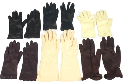 批量 #17 - 6 对复古女式女士装扮时尚手套棕褐色黑色棕色 — 第 1/4 张图片