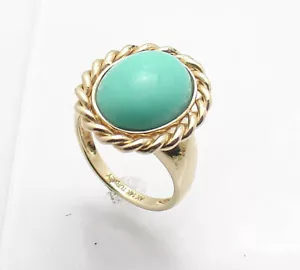 Sleeping Beauty Turquoise Gemstone Rope Crown Ring REAL 14K Yellow Gold QVC - Picture 1 of 6