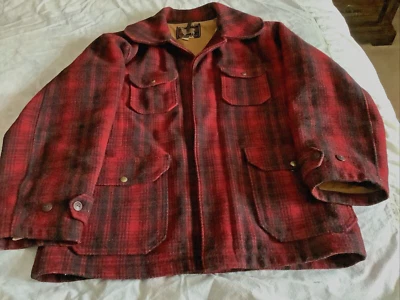 1940s Men's Woolrich 503 Red Black Plaid Sz 42 Mackinaw Wool Hunting Jacket  X22 - Image 1 of 4