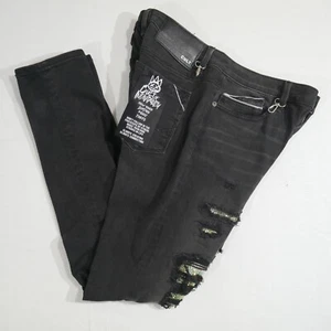 Cult of Individuality Jeans Mens Black Punk Moto Super Skinny Jean Rip Sz 36x32 - Picture 1 of 23