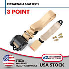1 Kit Of Beige Universal 3 Point Retractable Adjustable Safet Seat Belt Straps