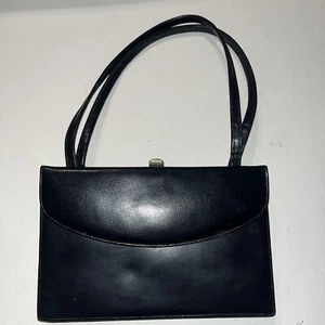 Black BLOCK Brand leather structured handbag brass frame clasp, Mid Century 1950 - Picture 1 of 7