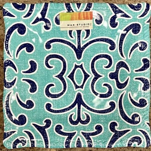 Max Studio Teal Navy Blue Scroll MELAMINE Square Salad Plates Set Of 4 - Picture 1 of 1