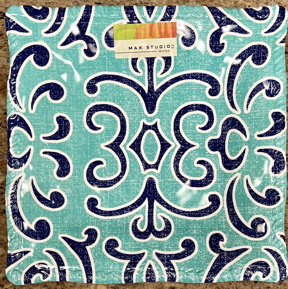 Juego de 4 platos cuadrados de ensalada Max Studio verde azulado azul marino pergamino MELAMINA Foto 1 de 1