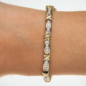 2 Karat simulierter Diamant "X" Link Tennis Armband in 14K Bicolor Gold Finish - Bild 1 von 5