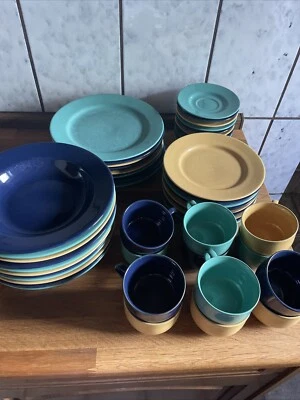 Porzellan Speiseservice Kaffee Service Türkis Blau Gelb 51tlg Tasse gebraucht - Bild 1 von 4