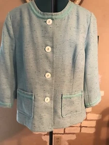 Joan Rivers Lined Turquoise Tweed Slight Silver Threads Extra Gold Buttons 16 - Bild 1 von 7