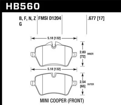 Hawk Front Disc Brake Pad Set Fits 2014-2016 Mini Cooper Countryman  HP Plus Dis - Imagem 1 de 4