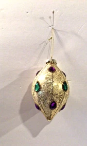 Gold Glitter Teardrop Shaped Ornament Ball with PGG Simulated Stones - Picture 1 of 1