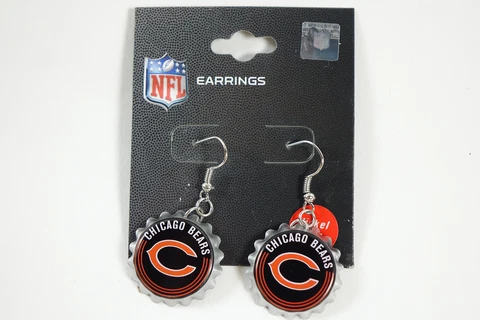 NFL Chicago Bears Girls' Standard Earrings Bottle Cap, Team Color, One Size Cover