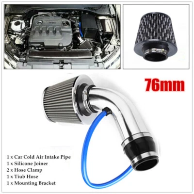 Car Cold Air Intake Filter Red Alumimum Induction Pipe Hose System Set Universal - Image 1 of 4