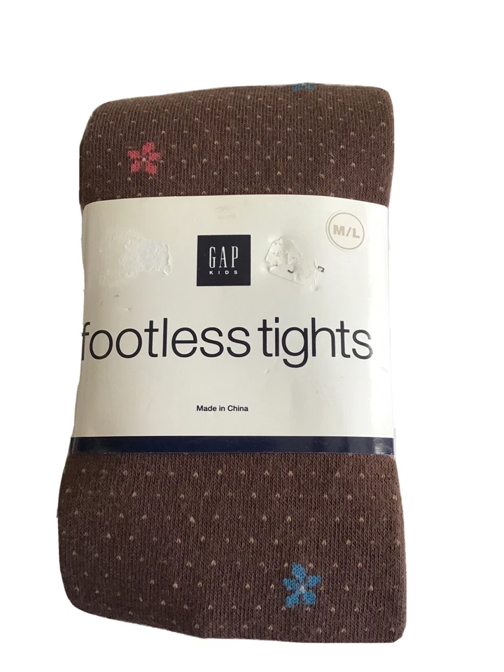 GAP Girls 7-10 Cotton Footless Fun Tights M/L Brown Dots Blue Pink Flowers NEW - Image 1 of 2