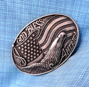 God Bless America Belt Buckle Eagle Flag Patriotic Religious Western Vtg .NOX988 - Picture 1 of 10