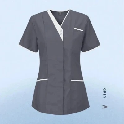 Clinical Workwear Medical Nurse Uniform Scrubs Top Short Sleeve Vneck Workwear - Image 1 of 4