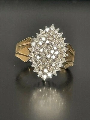 VINTAGE YELLOW GOLD DIAMOND COCKTAIL RING SIZE 7.25 - Image 1 of 4