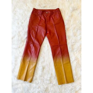 Vintage 90’s Leather Pants Ombré Red Yellow Straight Leg by Metro Style, Size 8 - Picture 1 of 11