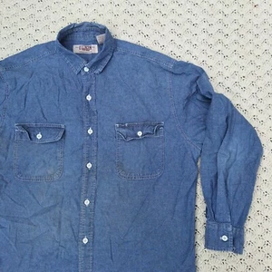 Vtg Big Mac Chambray Work Shirt Blue Distressed Workwear - Large - Picture 1 of 10