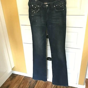 Jeans True Religion Becky tasca con patta blu borchie strass 28 cotone - Foto 1 di 12