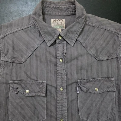 Levi’s Pearl Snap Shirt M Gray Stripe Western Cotton Short Sleeve Casual - Image 1 of 4