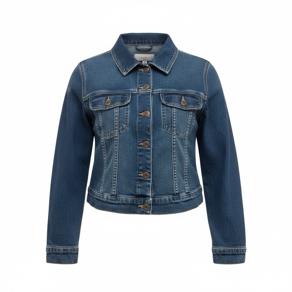 Серебряная женская джинсовая куртка размер большой водитель грузовика темная стирка - Изображение 1 из 4