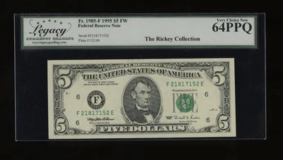 DBR 1995 $5 FRN Atlanta Fr. 1985-F Legacy 64 PPQ Serial F21817152E - Image 1 of 2