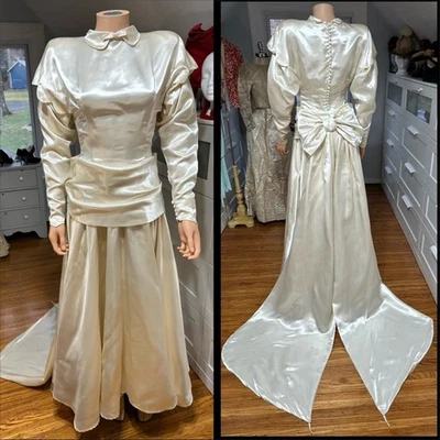 Vestido de Noiva Vintage 1940 Hess Bros Chinelo Cetim INCRÍVEL - Imagem 1 de 4