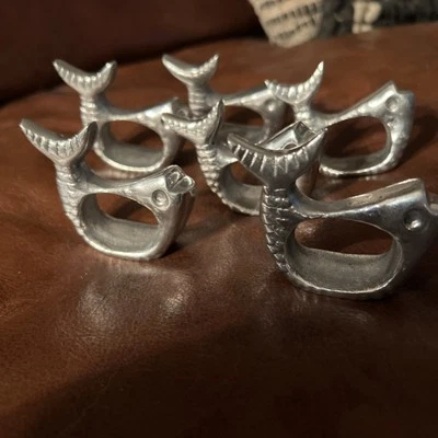 ¡Servilleteros de pescado plateados de 6 piezas! ¡Vintage y playa! Precioso! "2"" X 2""" Foto 1 de 4