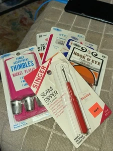 Vintage Family Assortment THIMBLES Hook And Eye Needles and Straight Pins Solid - Picture 1 of 8