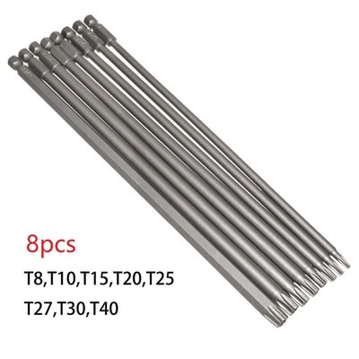 Industrial Quality 8pcs 200mm Screwdriver Bit Set with Hex Shank T8T40 - Image 1 of 4
